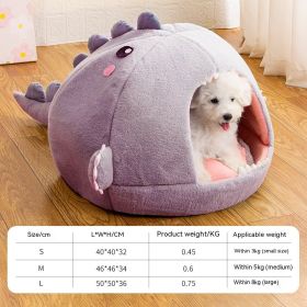 Dinosaur Pet Bed Cartoon Kennel Semi-closed (Option: Purple-S)