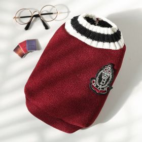 Knitted Vest V-neck Pet Clothes (Option: 278 Badge Sweater Wine Red-XS)