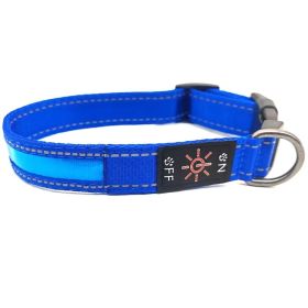 LED Luminous Dog Collar Highlight Reflective Leather Reflective Stripe Ribbon (Option: Colorful Blue-XS)